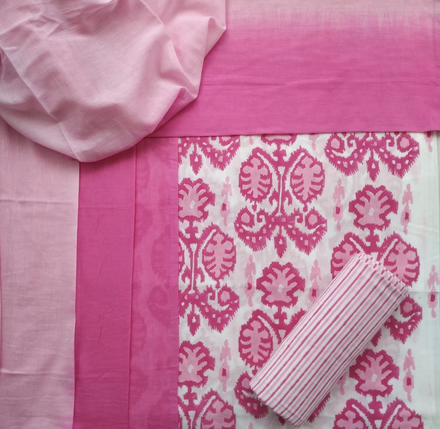 Shop ikkat print cotton suit sets with mulmul dupatta (PRMUL394)