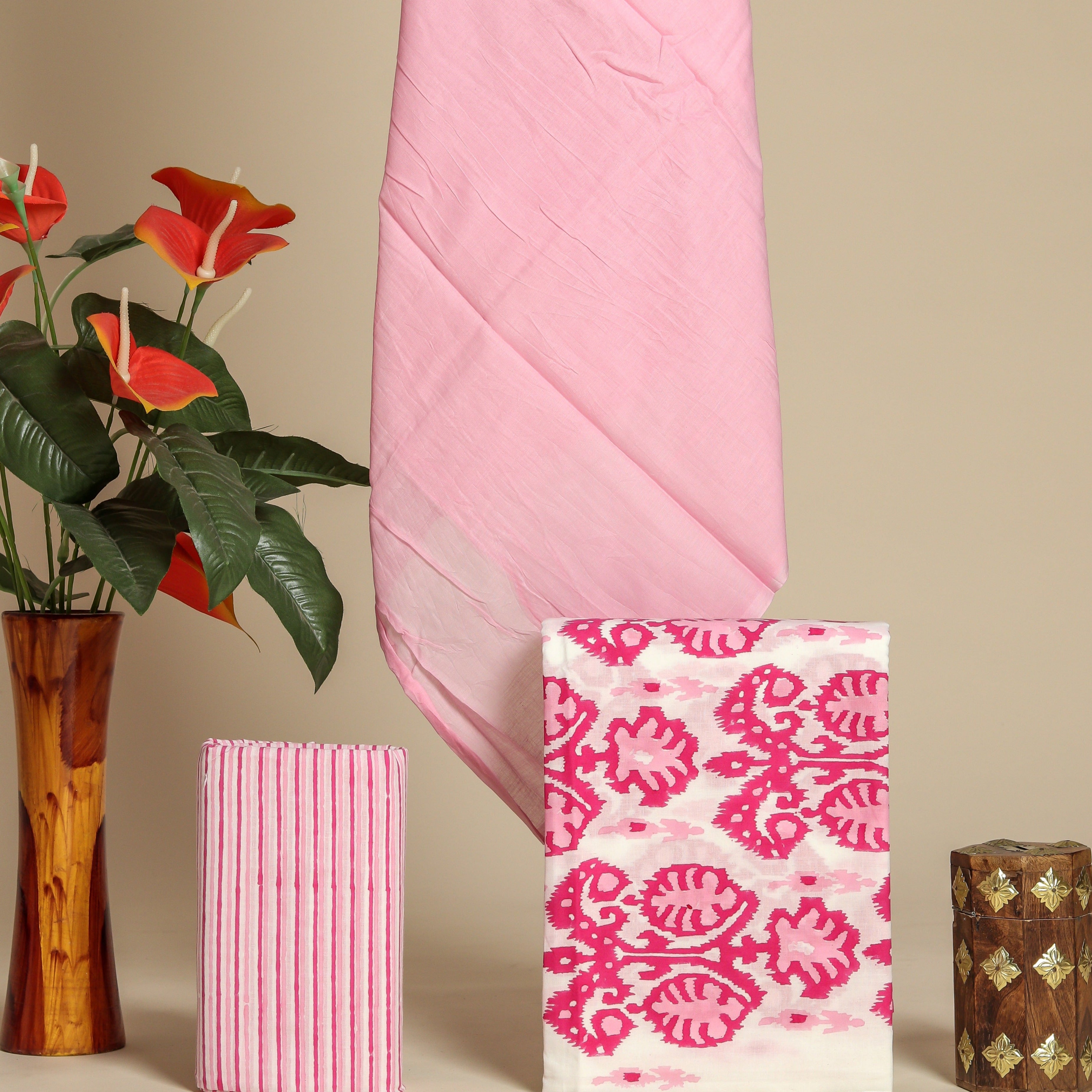 Ikkat Print Cotton Suit Set with Mulmul Dupatta