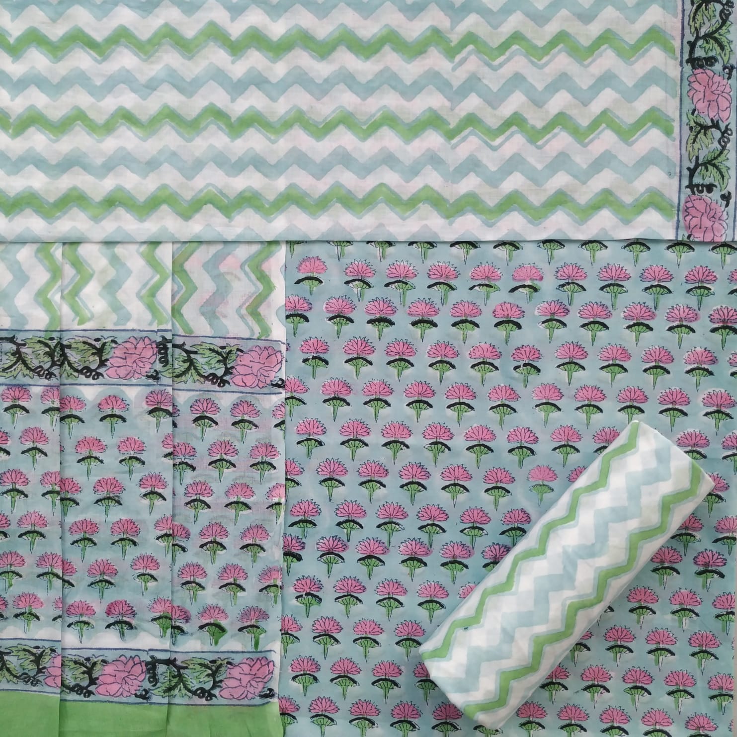 Shop unstitched cotton suit sets with mulmul dupatta (PRMUL395)