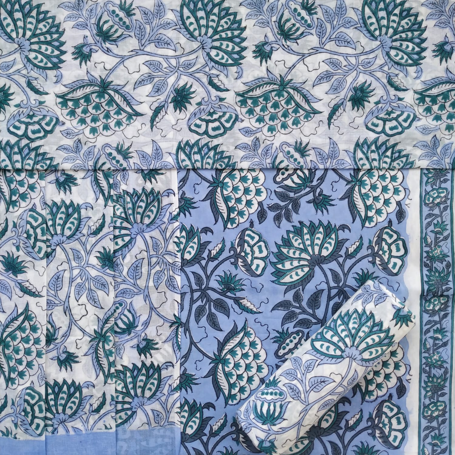 Shop hand block print cotton suit sets with mulmul dupatta (PRMUL399)