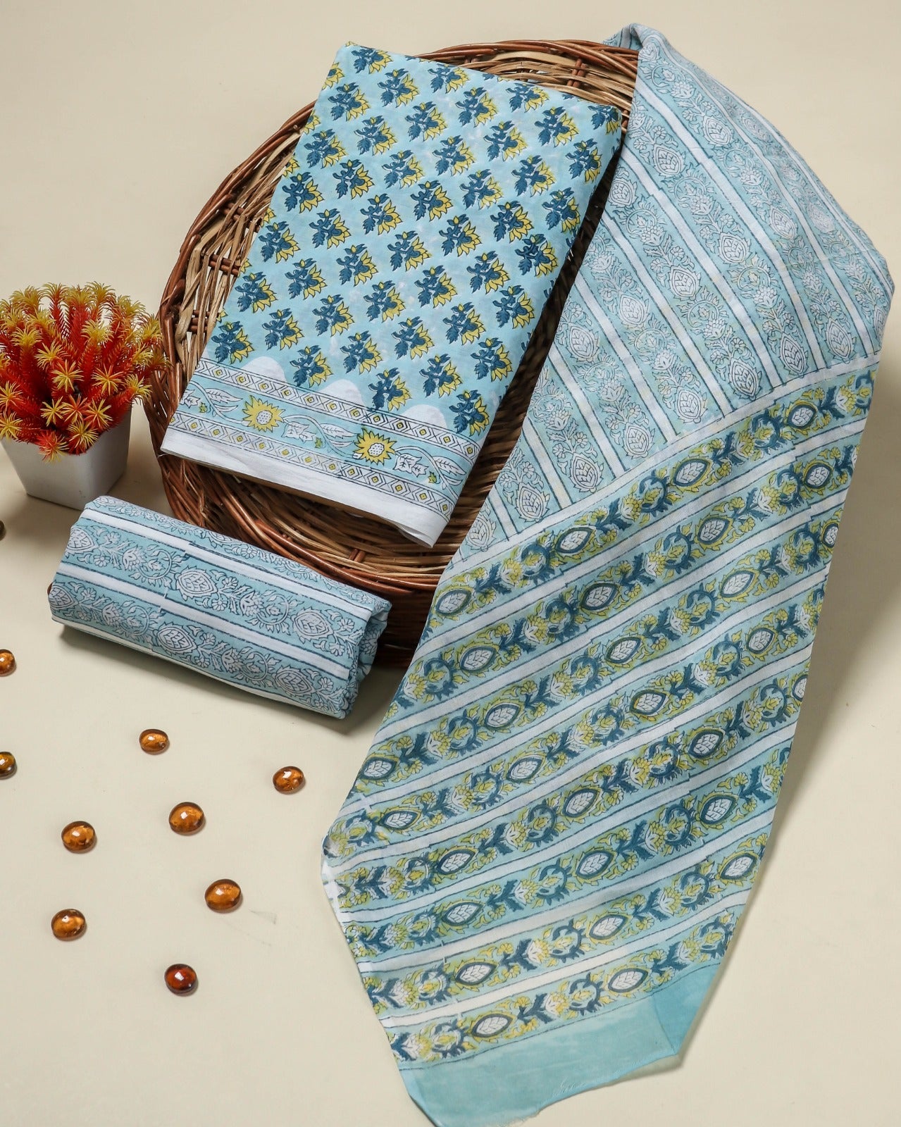 Shop unstitched block print cotton suits online (PRMUL417)