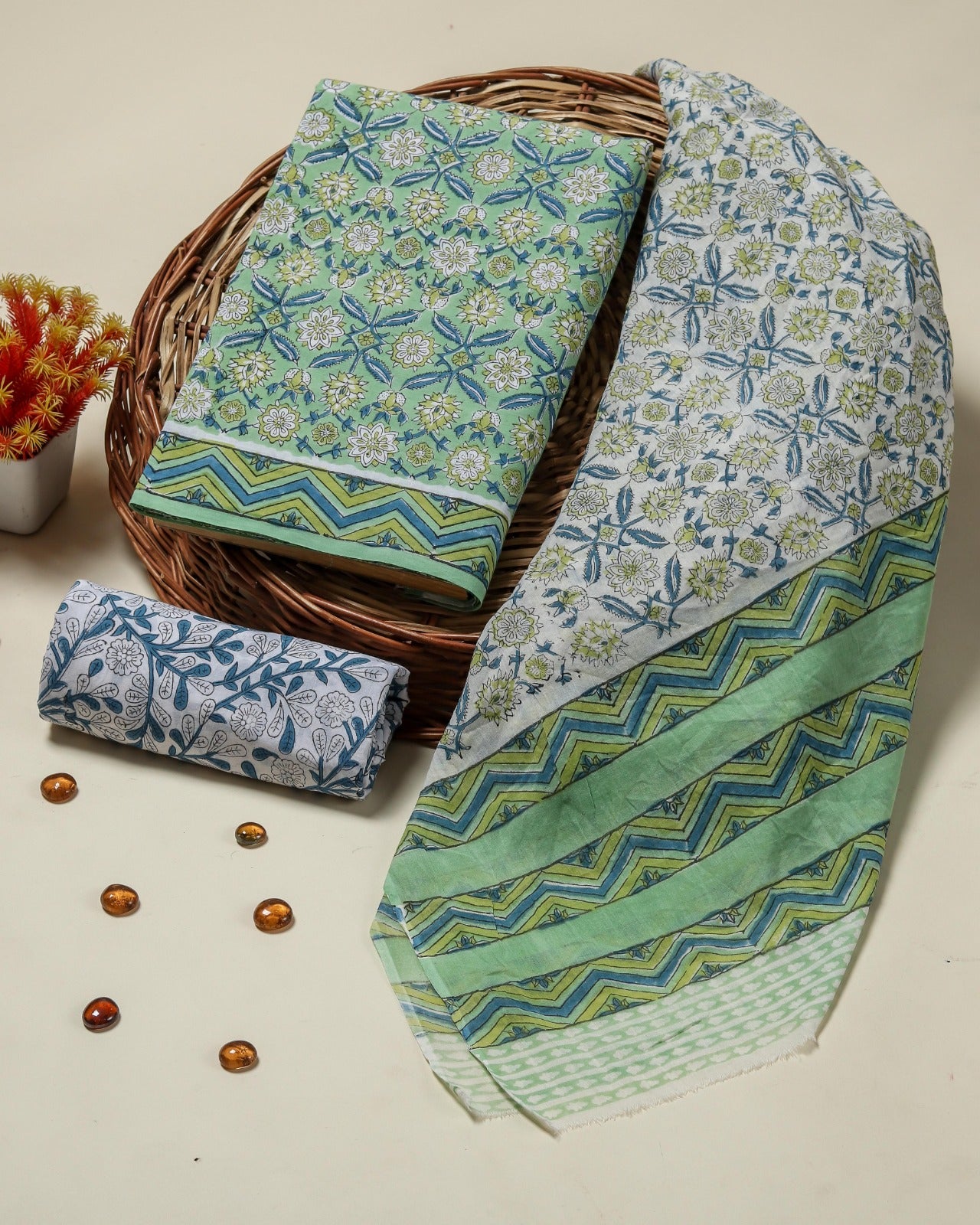 Shop unstitched hand block print cotton suits online (PRMUL423)