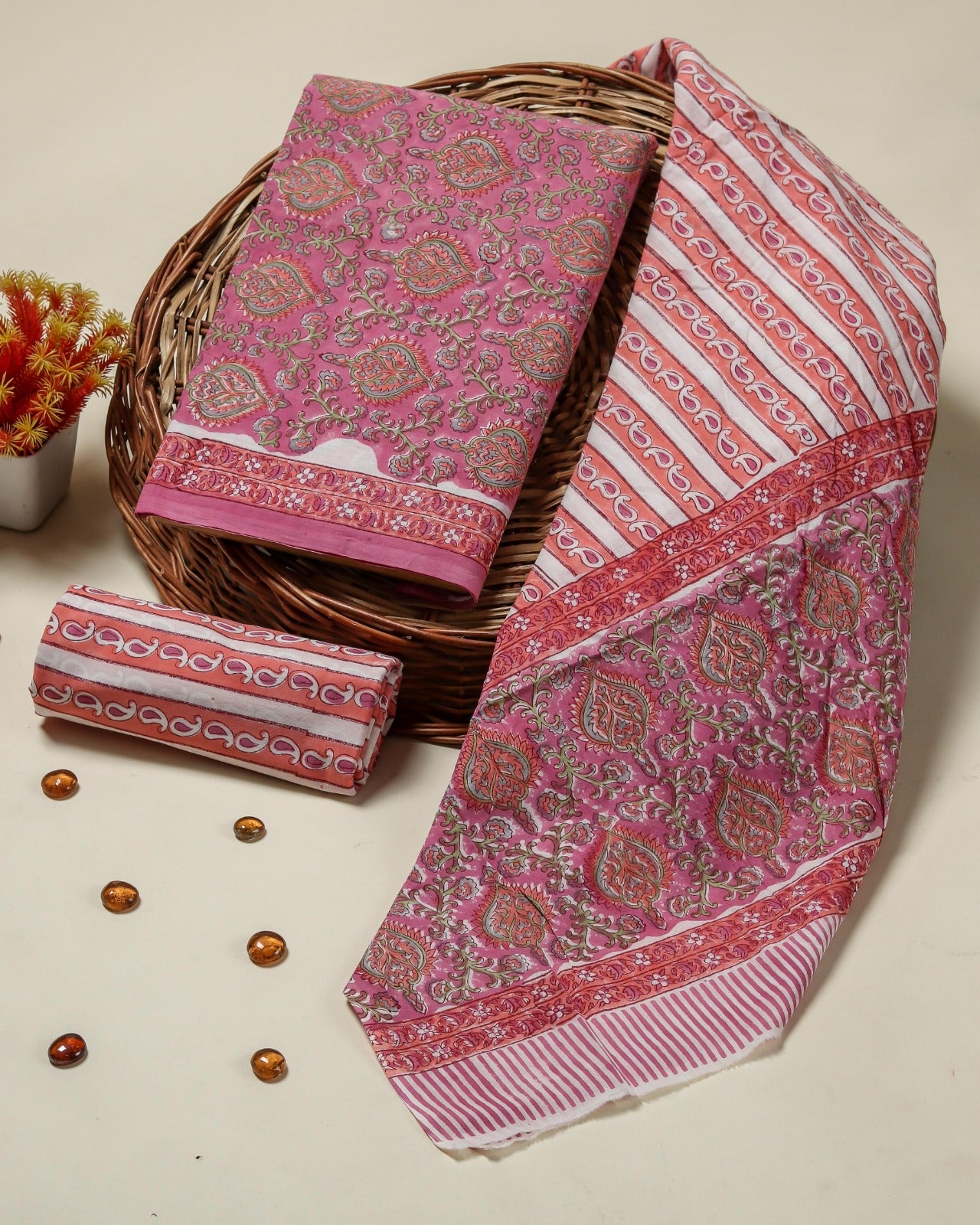 Shop unstitched cotton suit sets with mulmul dupatta in jaipur (PRMUL430)