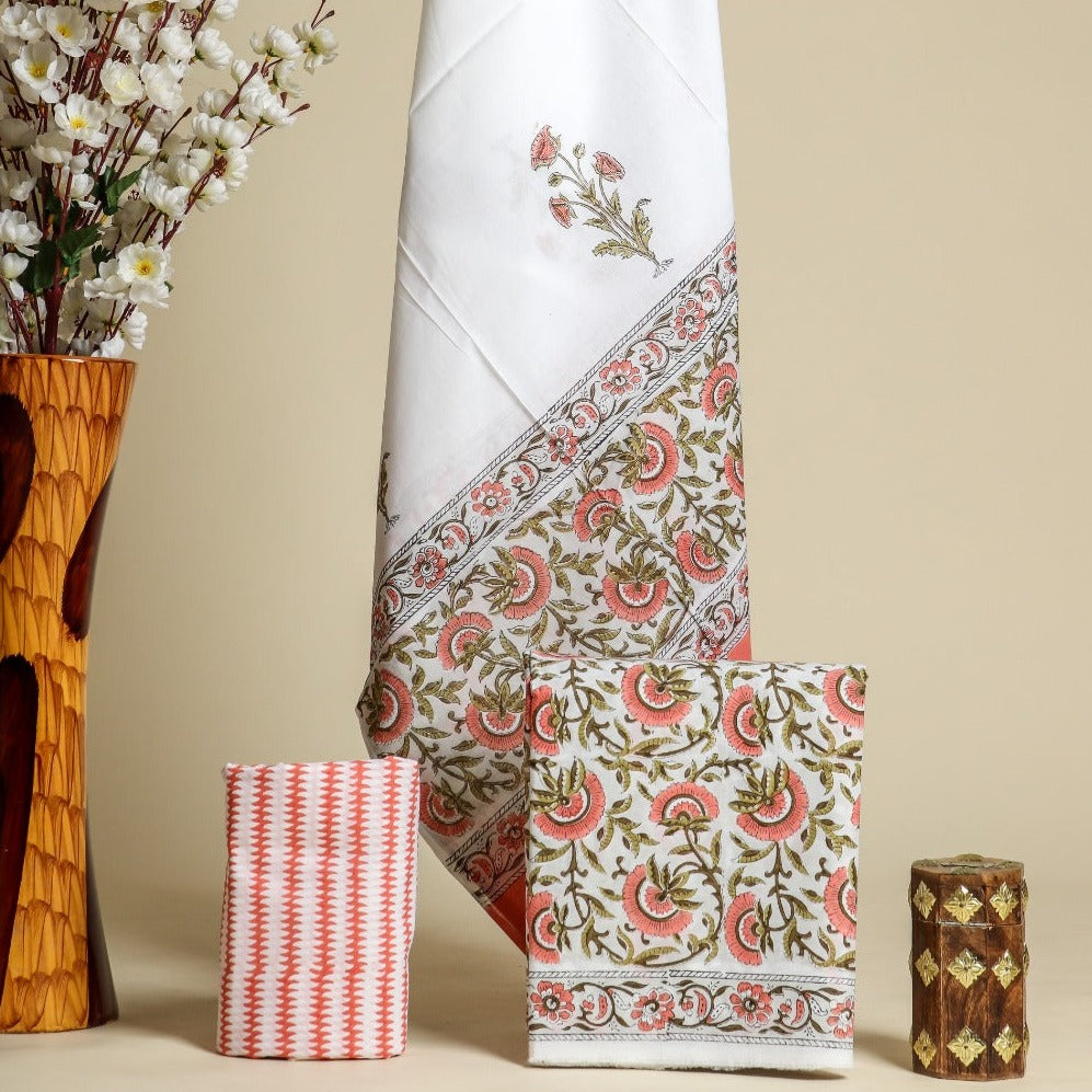 Traditional Hand Block Print Pure Cotton Suit with Mulmul Dupatta (PRMUL86)