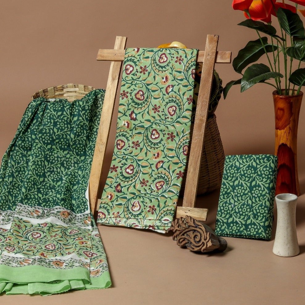 Shop Unstitched Pure Cotton Suits with Mulmul Dupatta (PRMUL91)