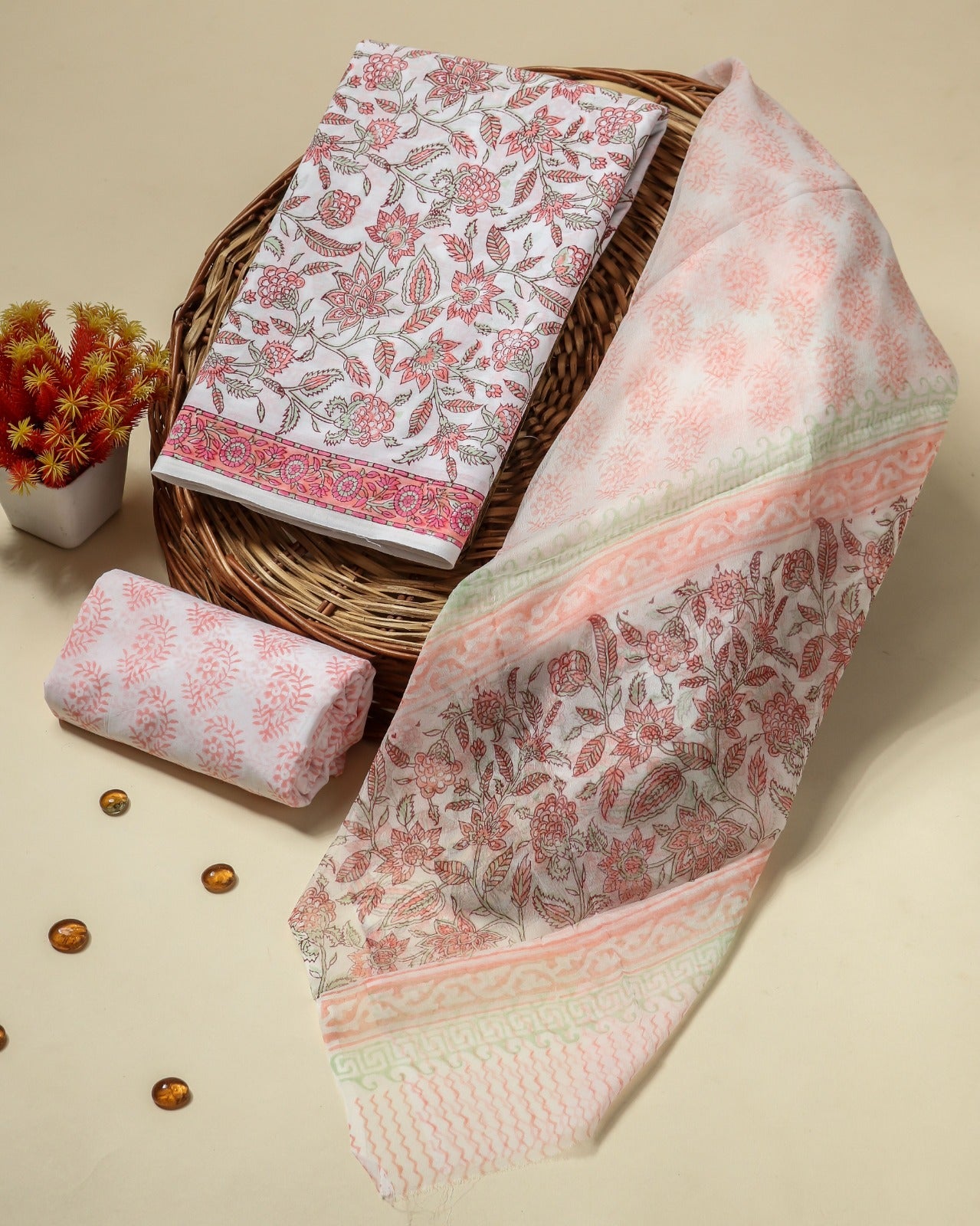 Shop unstitched cotton suit sets with chiffon dupatta (RCHF91)