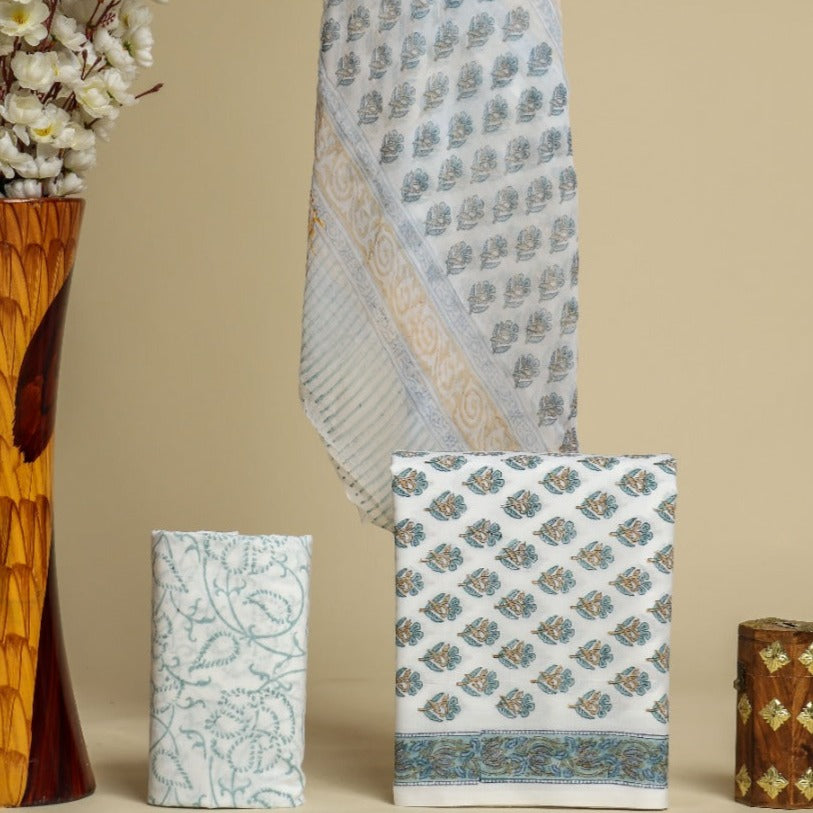 Shop unstitched hand block print cotton suit sets (RCHF94)
