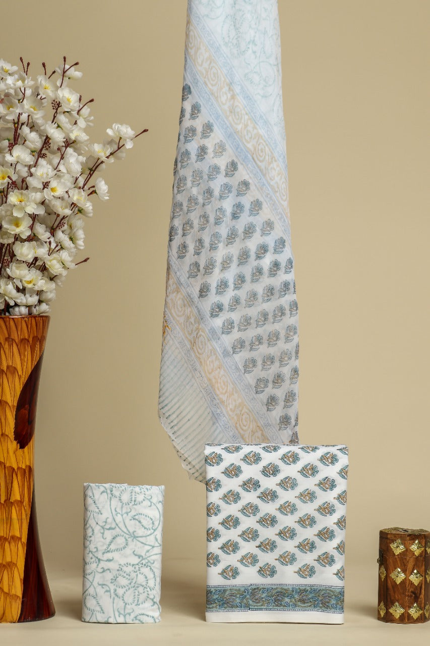 Shop unstitched hand block print cotton suit sets (RCHF94)