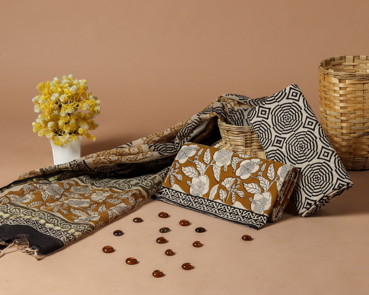 Shop Unstitched Pure Cotton Suit Material with Kota Doria Dupatta (RKD95)