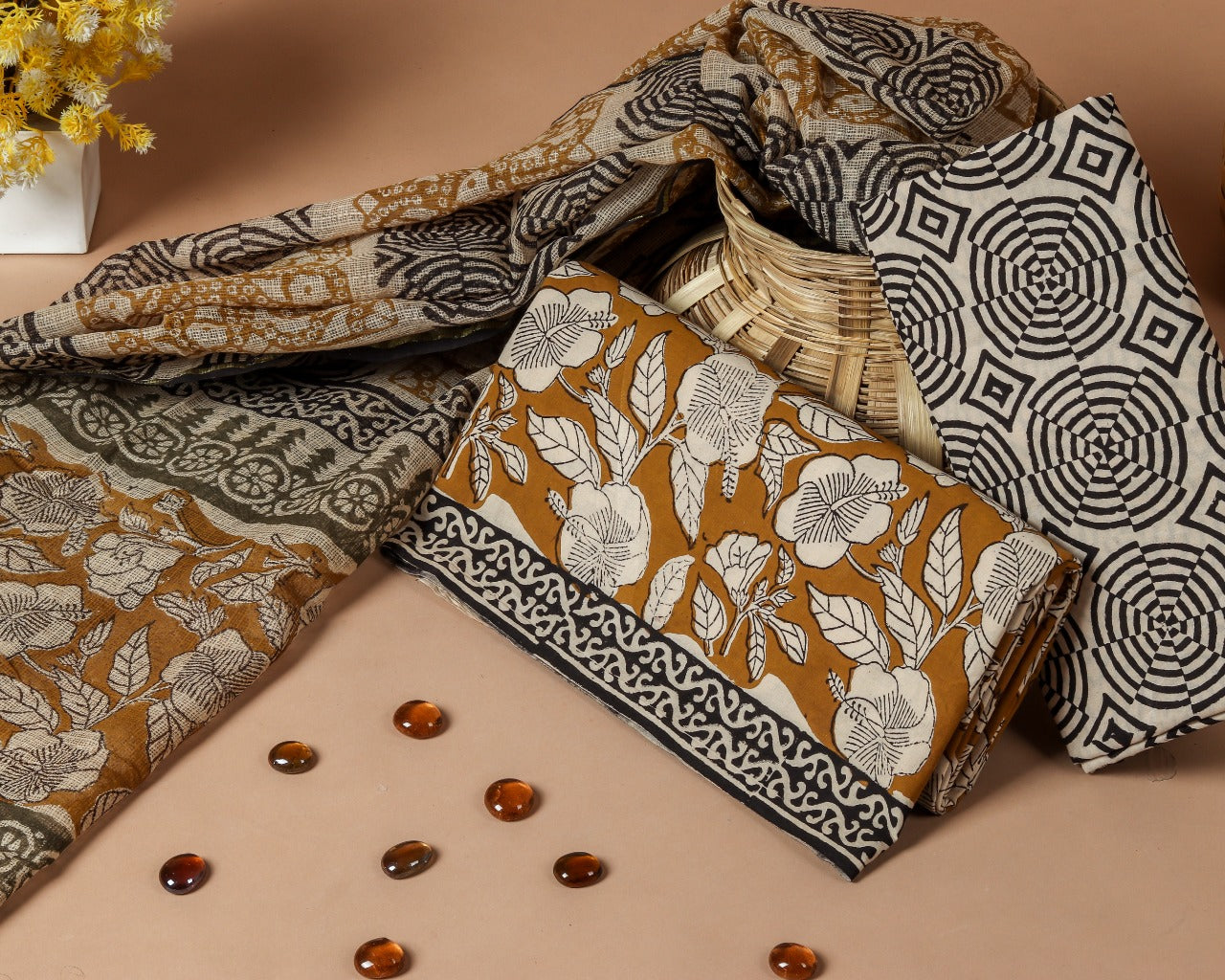 Shop Unstitched Pure Cotton Suit Material with Kota Doria Dupatta (RKD95)