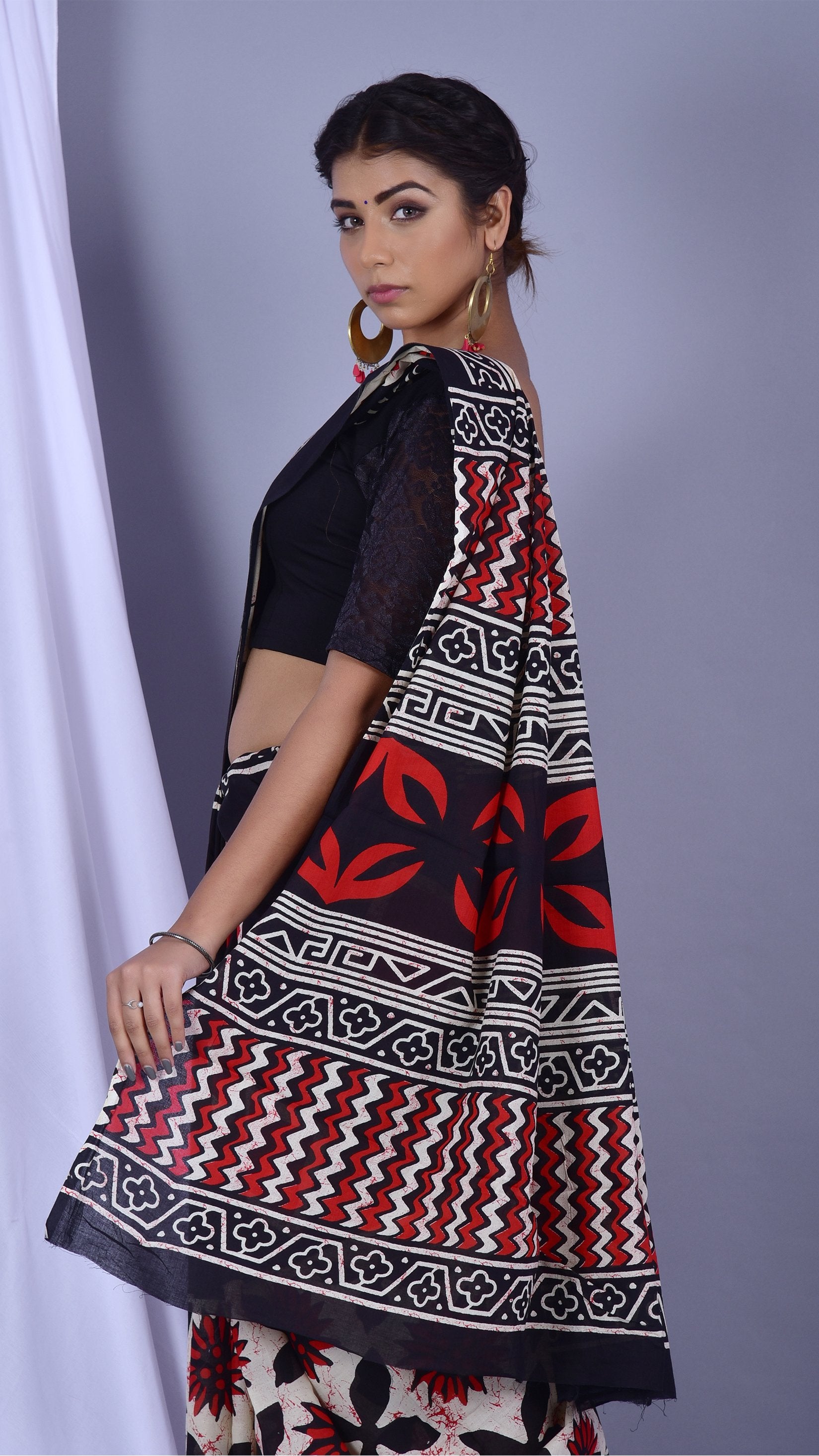 Designer Mulmul Handblock Printed Sarees (RMULSAR10) - ShalviFashion