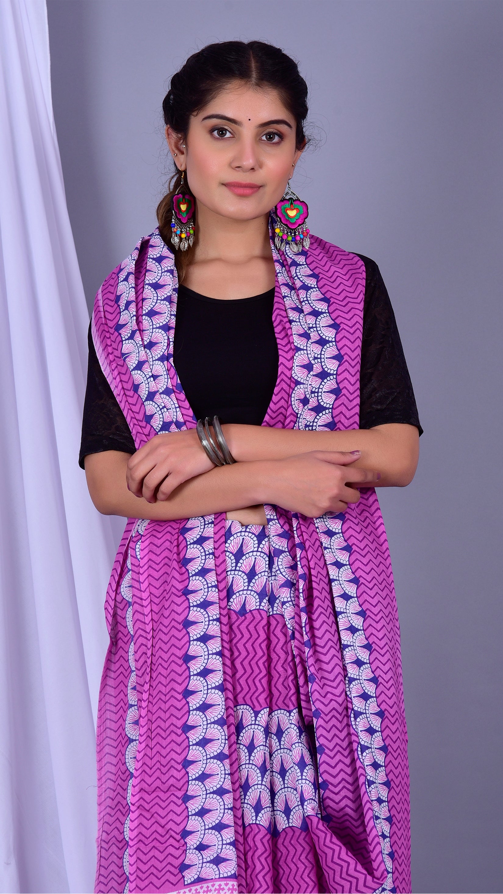 Shop Traditional Print Pure Cotton Sarees (RMULSAR14)