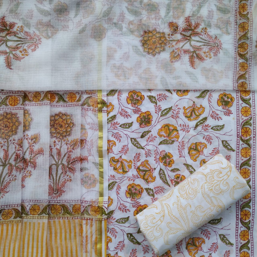 Shop Unstitched Hand Block Print Pure Cotton Suits with Kota Doria Dupatta (T3CKD167)