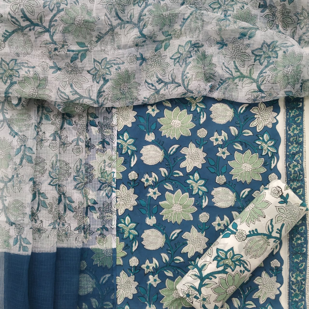 Shop Unstitched Pure Cotton Suits with Kota Doria Dupatta (T3CKD197)
