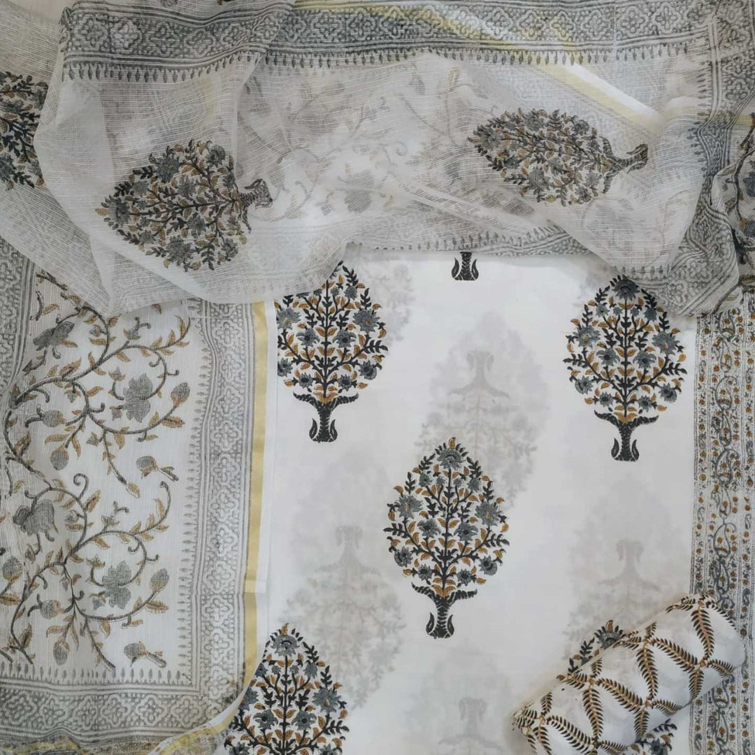 Shop Unstitched Hand Block Print Pure Cotton Suit with Kota Doria Dupatta (T3CKD22)
