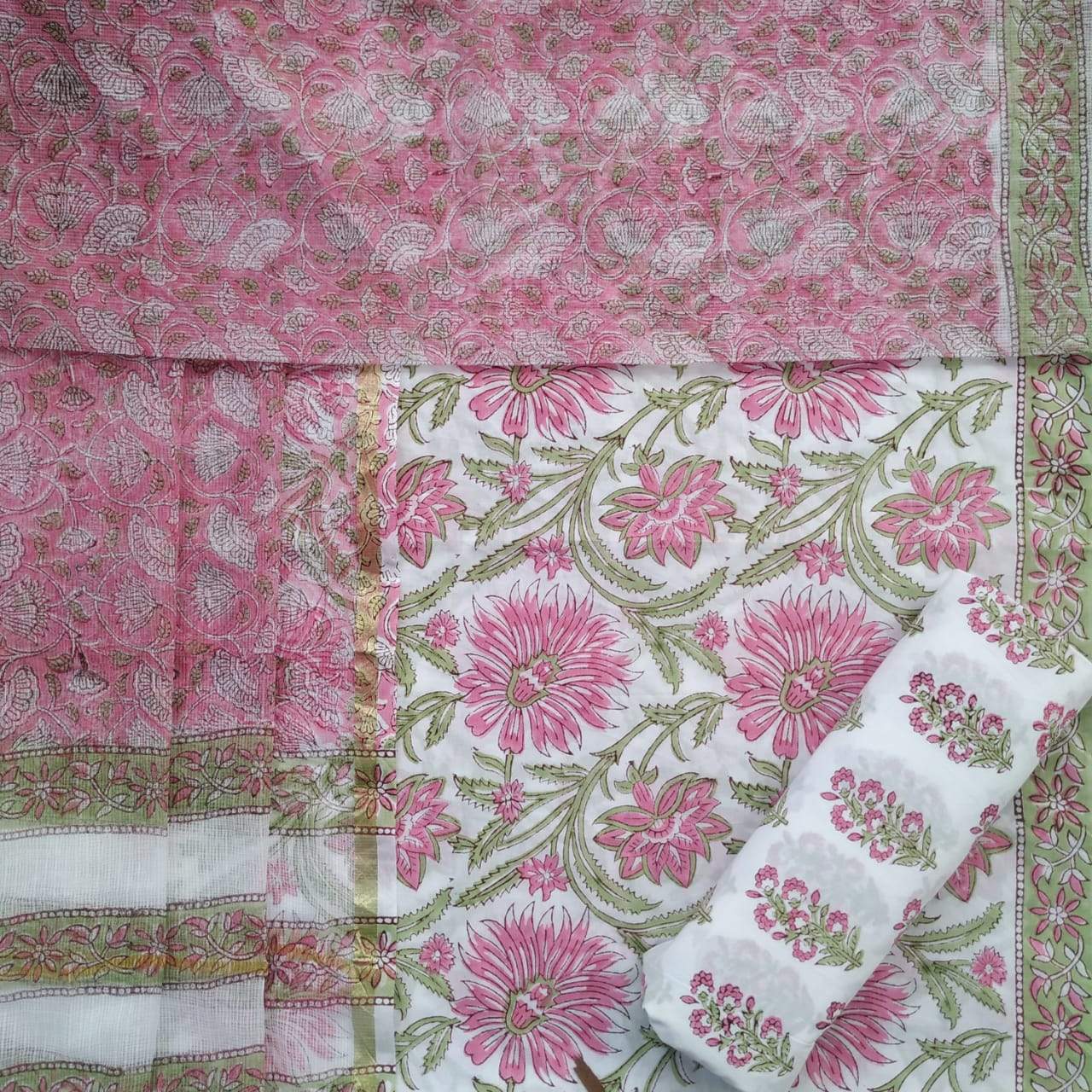 Shop Unstitched Hand Block Print Pure Cotton Suit with Kota Doria Dupatta (T3CKD242)