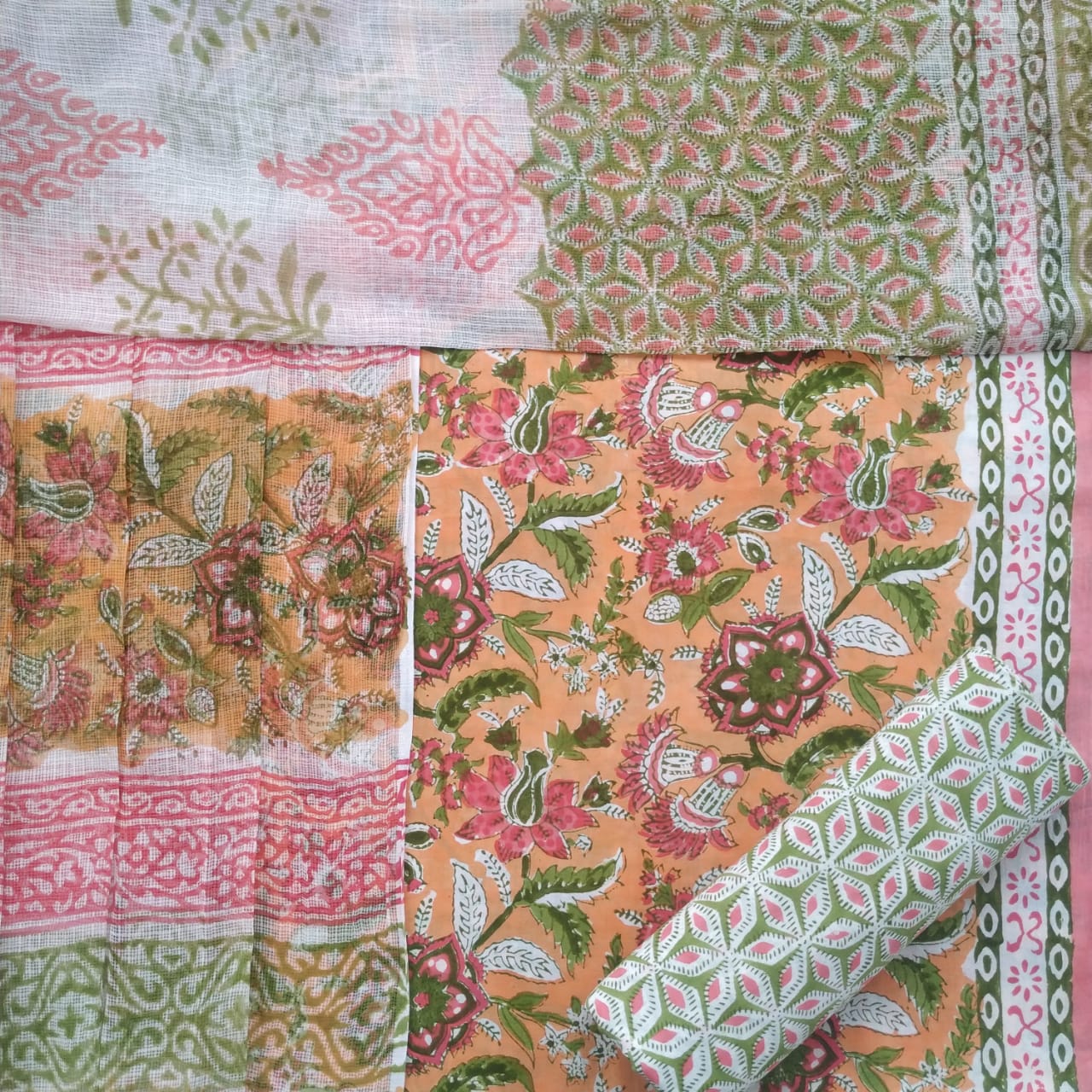 Shop Unstitched Hand Block Print Pure Cotton Suits with Kota Doria Dupatta (T3CKD319)