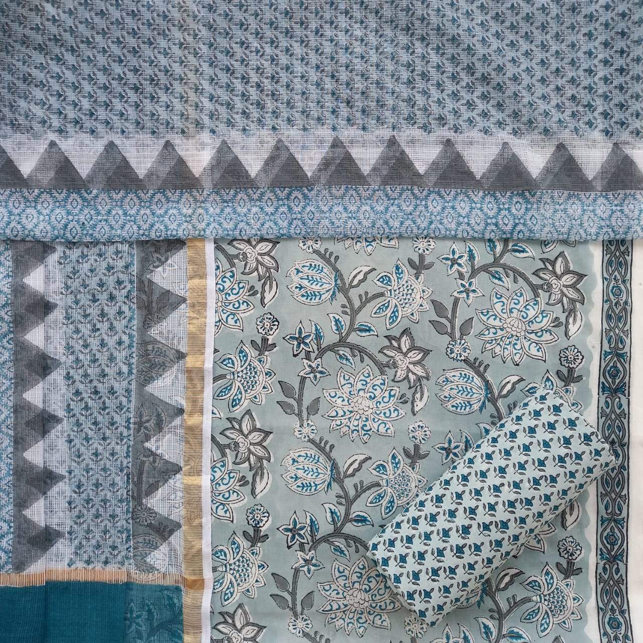 Shop Hand Block Print Pure Cotton Suits with Kota Doria Dupatta (T3CKD327)