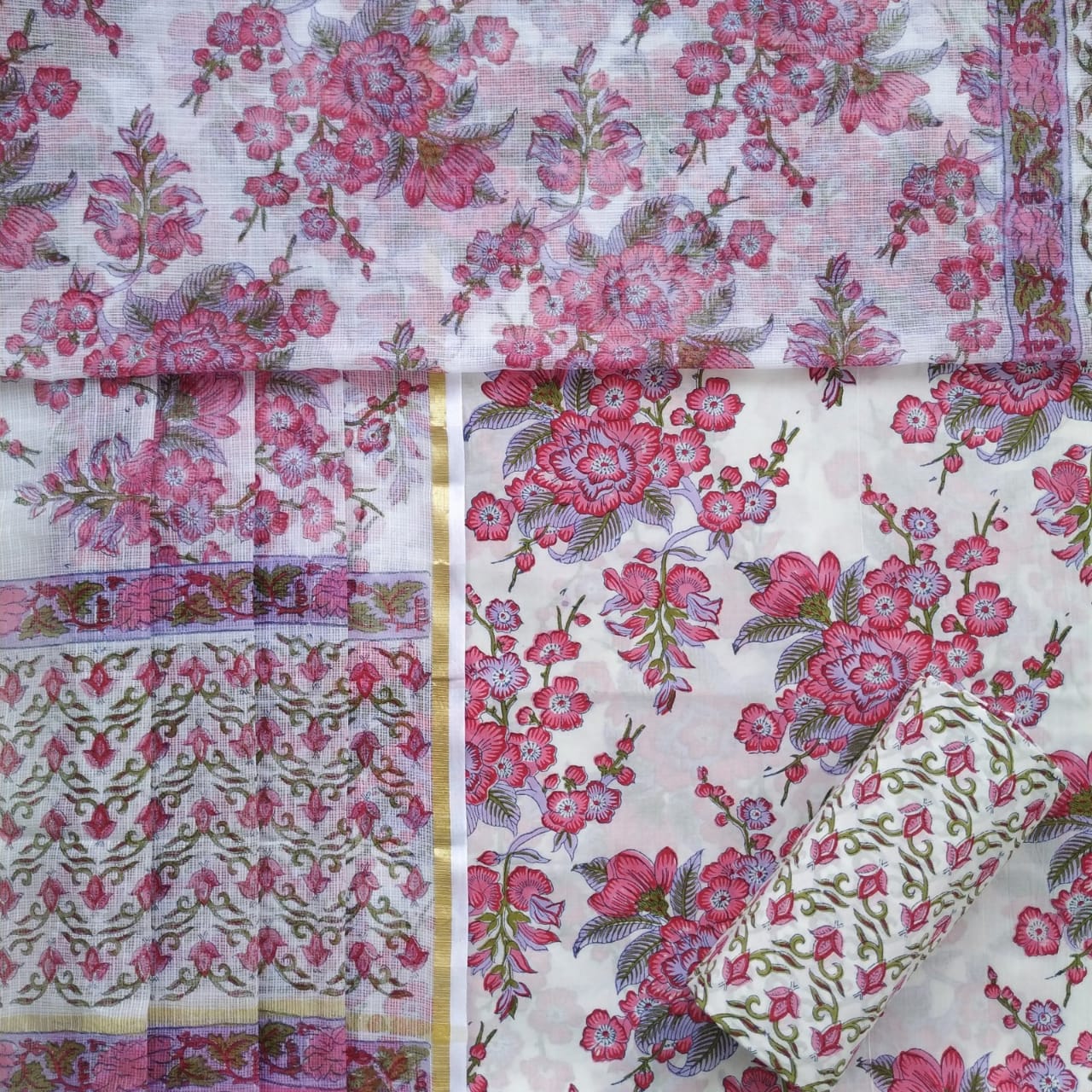 Shop Unstitched Hand Block Print Pure Cotton Suits with Kota Doria Dupatta (T3CKD340)