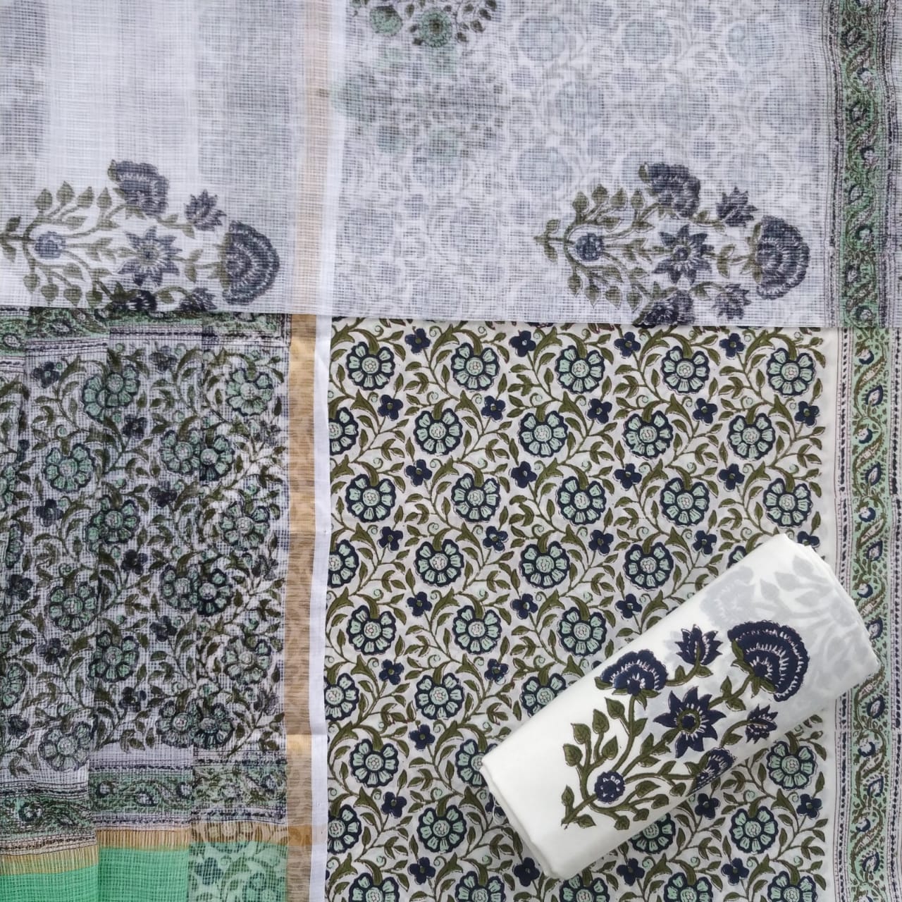 Shop Unstitched Jaal Hand Block Print Pure Cotton Suit with Kota Doria Dupatta (T3CKD341)