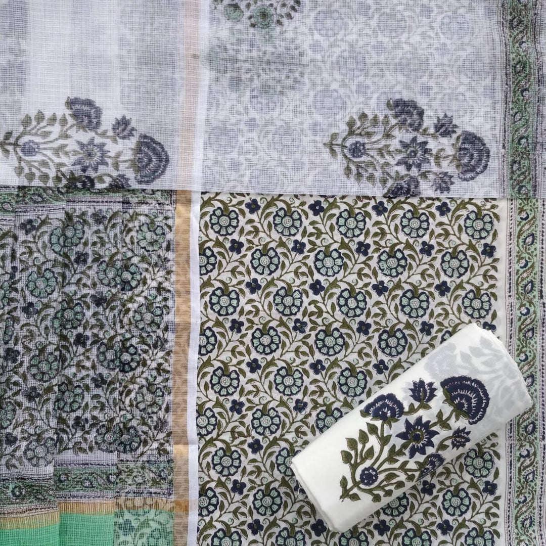 Shop Unstitched Jaal Hand Block Print Pure Cotton Suit with Kota Doria Dupatta (T3CKD341)