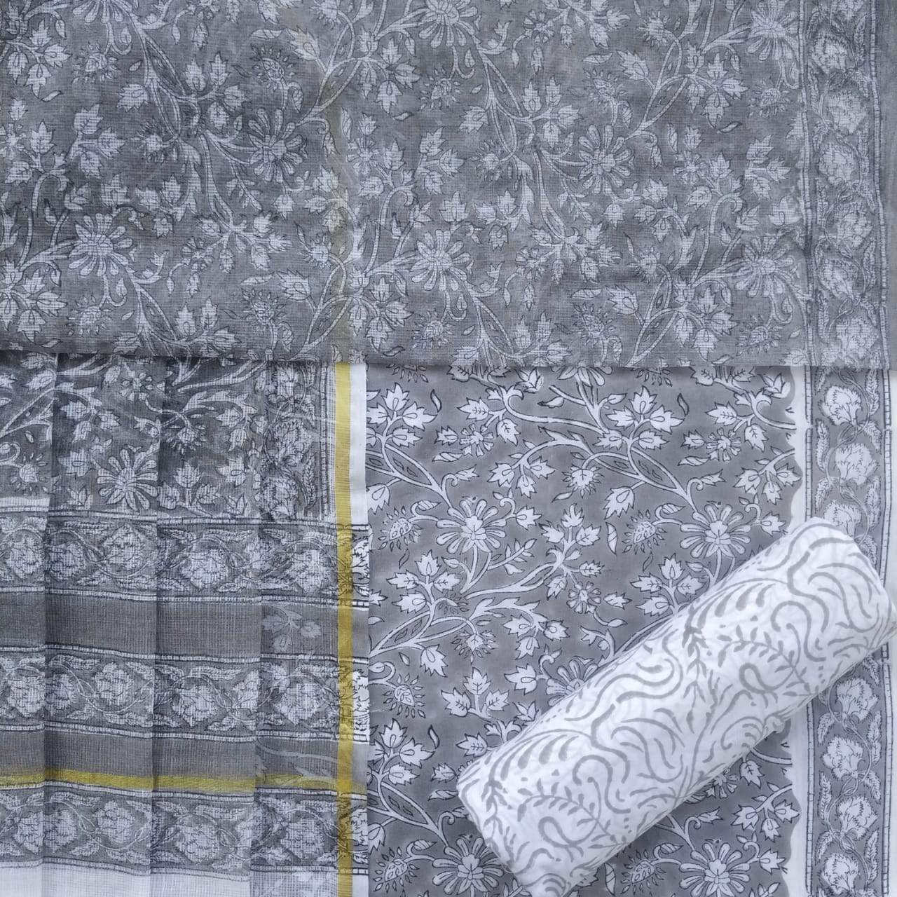 Shop Unstitched Hand Block Print Pure Cotton Suits with Kota Doria Dupatta (T3CKD346)