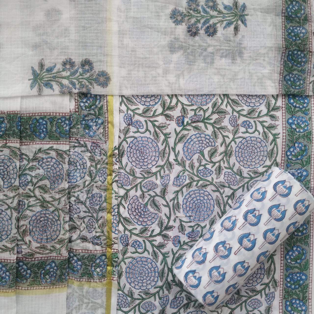 Shop Hand Block Print Pure Cotton Suits with Kota Doria Dupatta (T3CKD394)