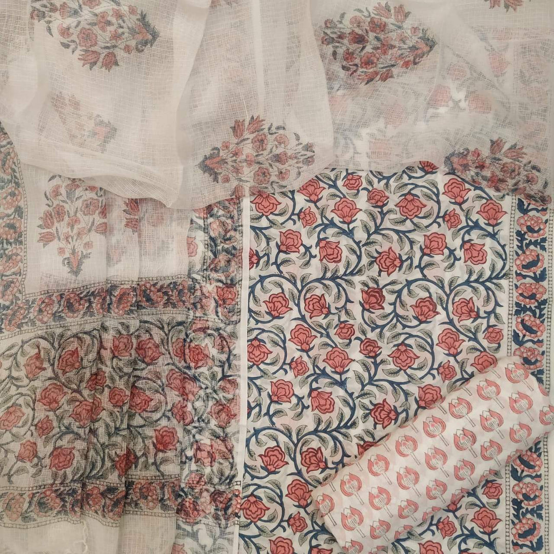 Shop Unstitched Hand Block Print Pure Cotton Suits with Kota Doria Dupatta (T3CKD71)
