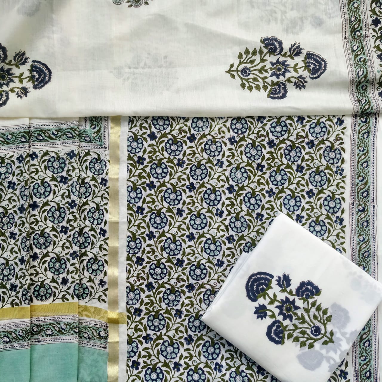 Shop Hand Block Print Pure Cotton Suits with Premium Chanderi Silk Dupatta (TCHD59)