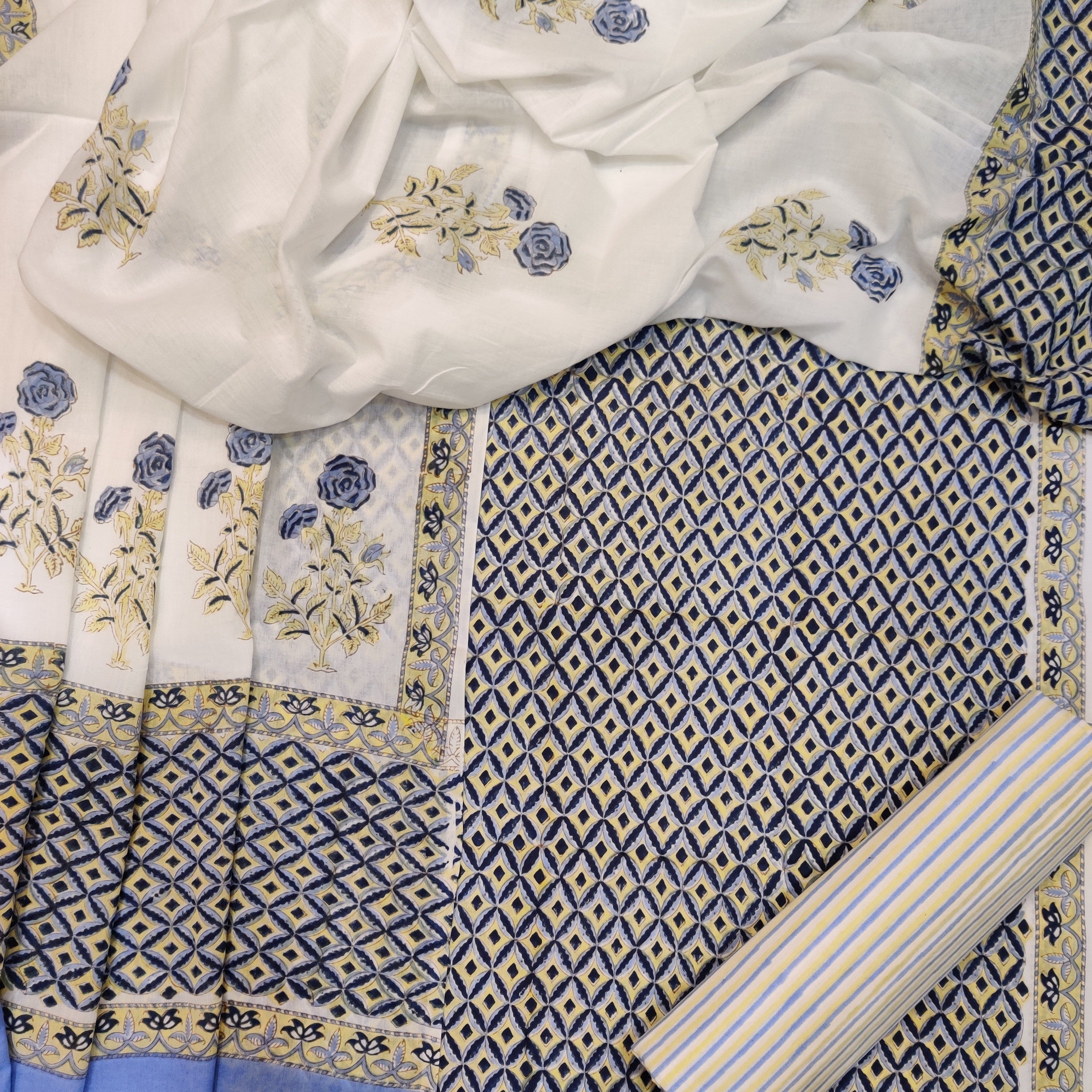 Shop Hand Block Print Pure Cotton Dress Material with Cotton Mulmul Dupatta (TMAL208)