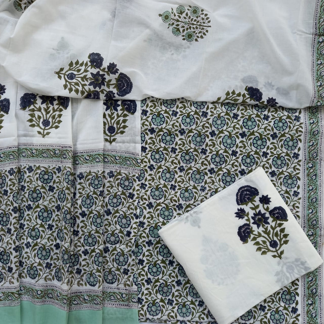 Shop Unstitched Pure Cotton Dress Material with Cotton Mulmul Dupatta (TMAL49)