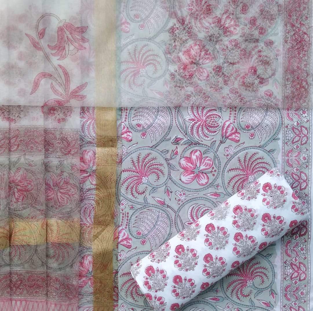 shop unstitched cotton suit with organza dupatta online