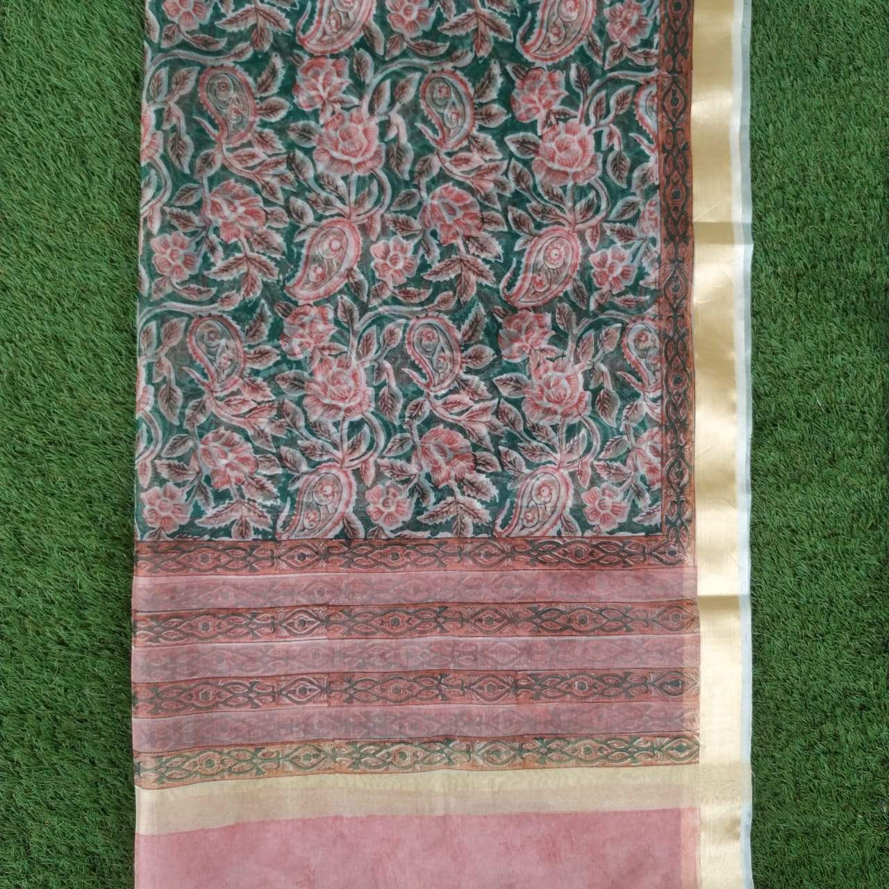 Shop Hand Block Print Pure Cotton Suits online with Organza Dupatta (TORG87)