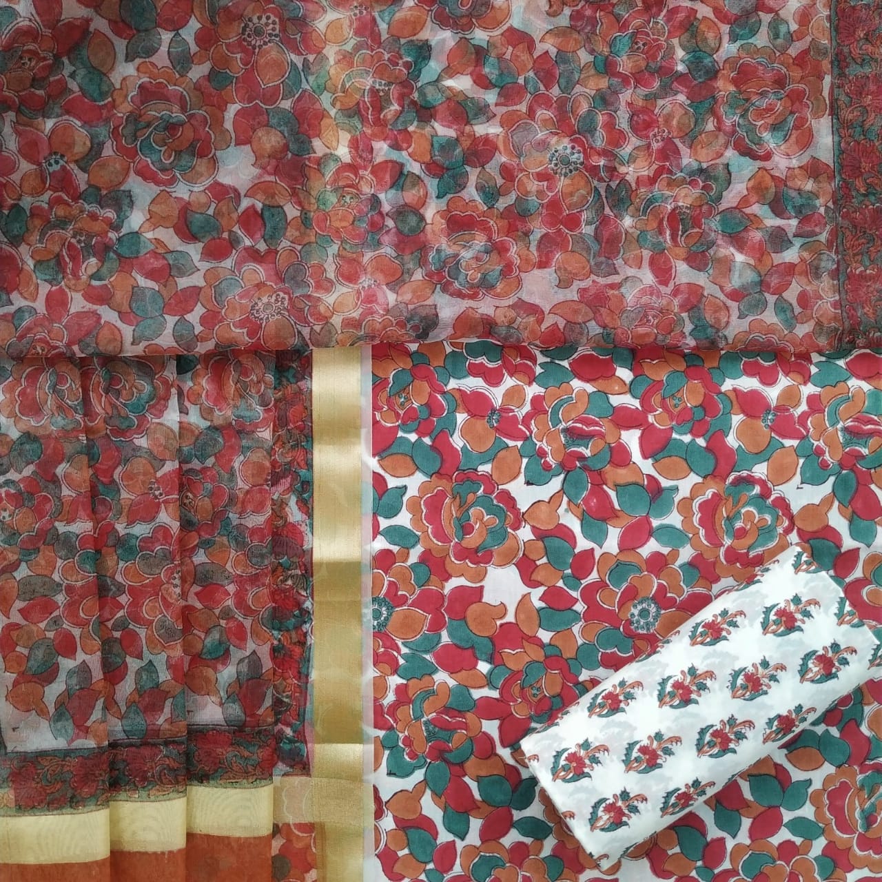 Shop Hand Block Print Pure Cotton Suits online with Organza Dupatta (TORG91)