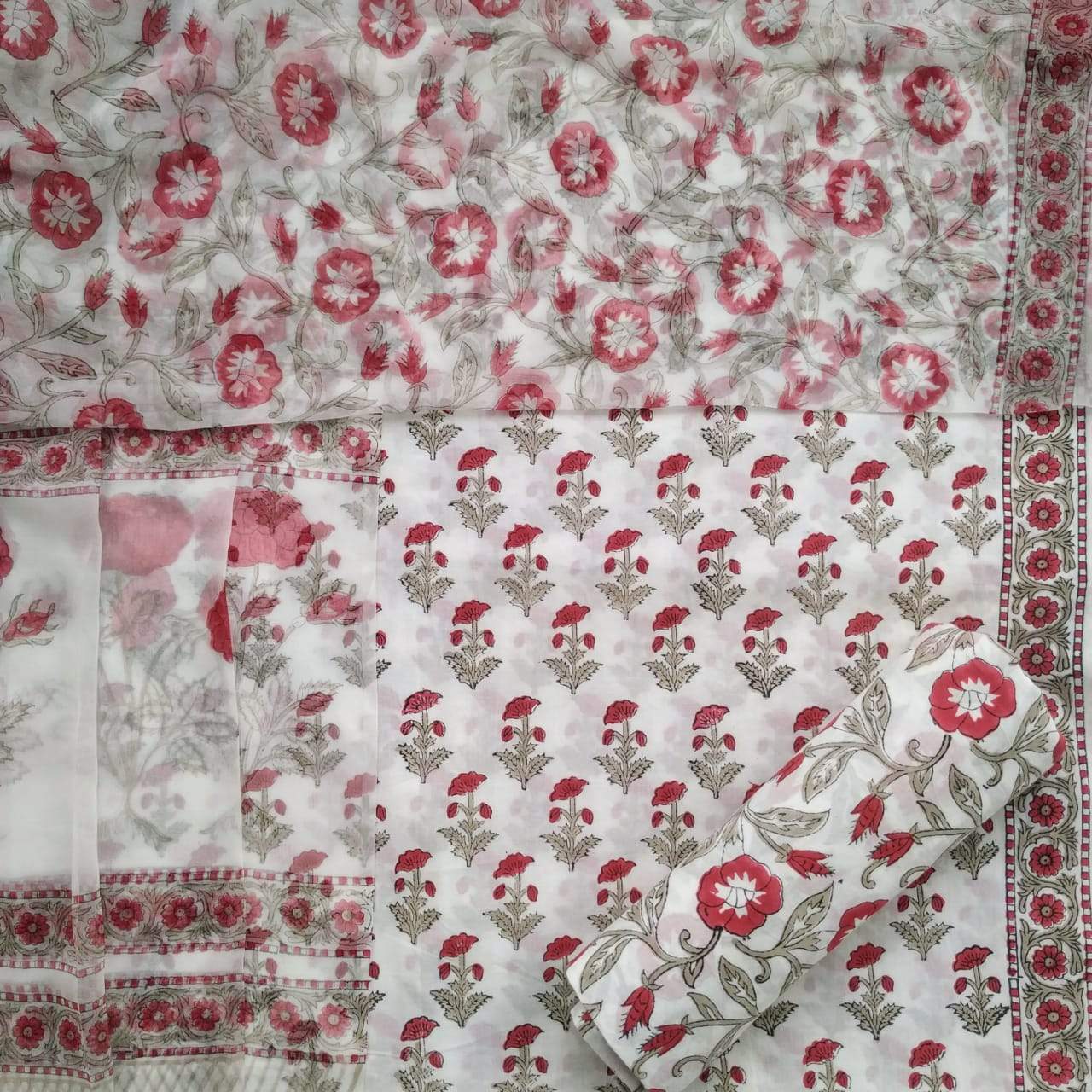 Designer Hand Block Print Pure Cotton Chiffon Dupatta Suit (TPCHF137)