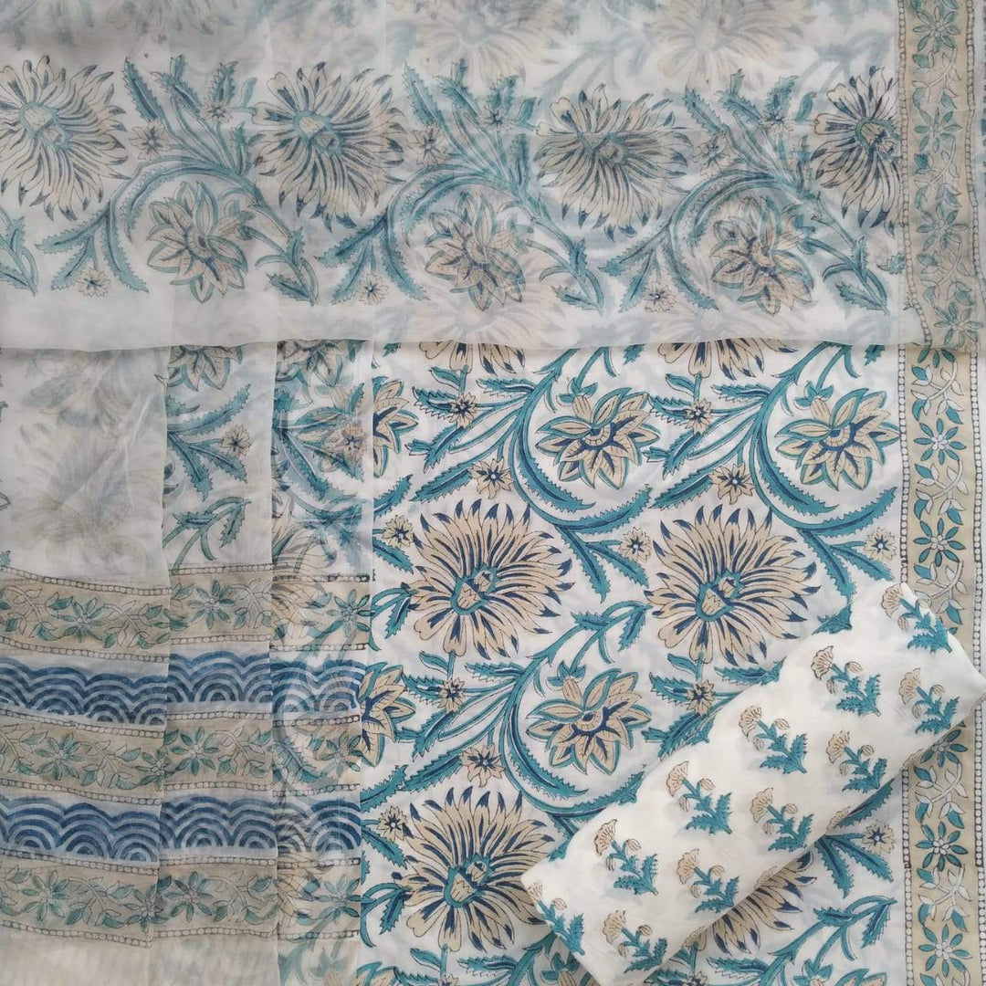 Shop Unstitched Hand Block Print Pure Cotton Chiffon Dupatta Suits (TPCHF148)