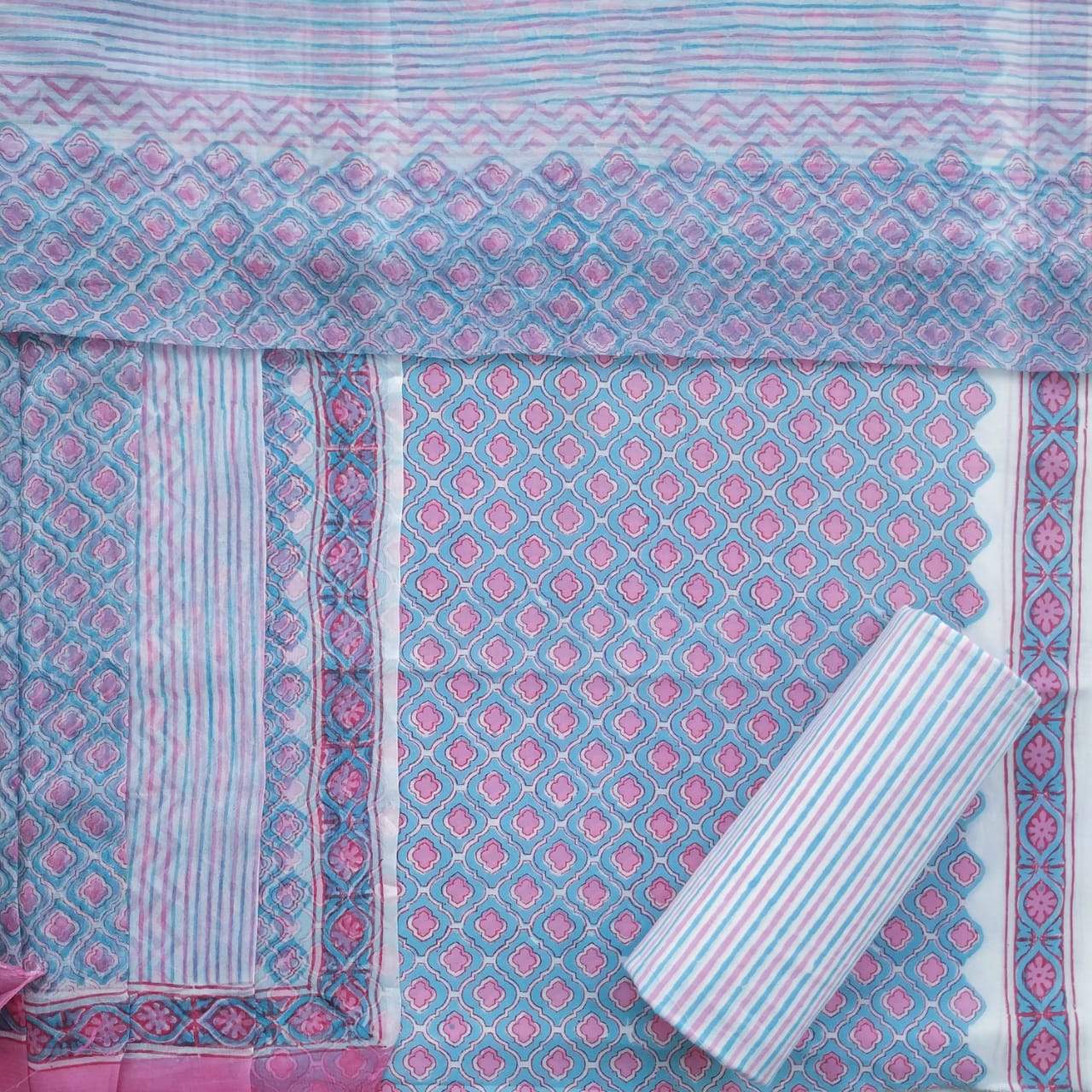 shop hand block print cotton suits with chiffon dupatta