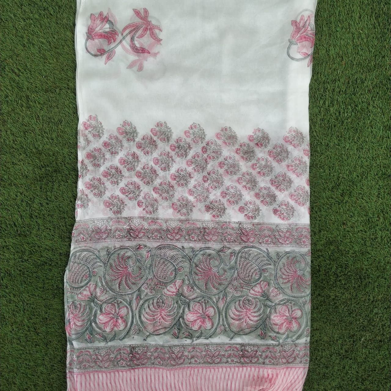Shop Unstitched Hand Block Print Cotton Suits with Chiffon Dupatta (TPCHF227)