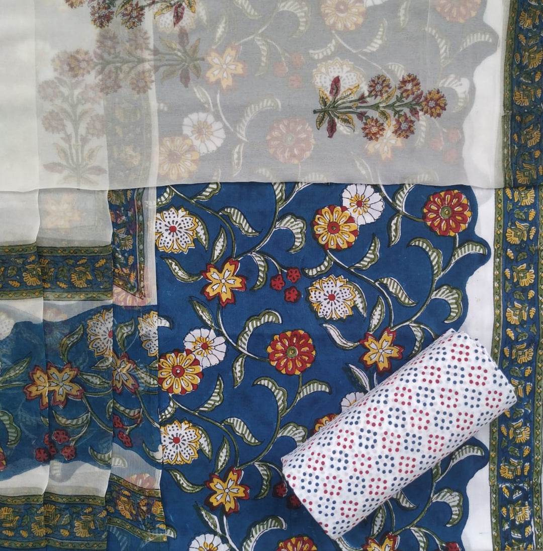 shop unstitched cotton suits with chiffon dupatta