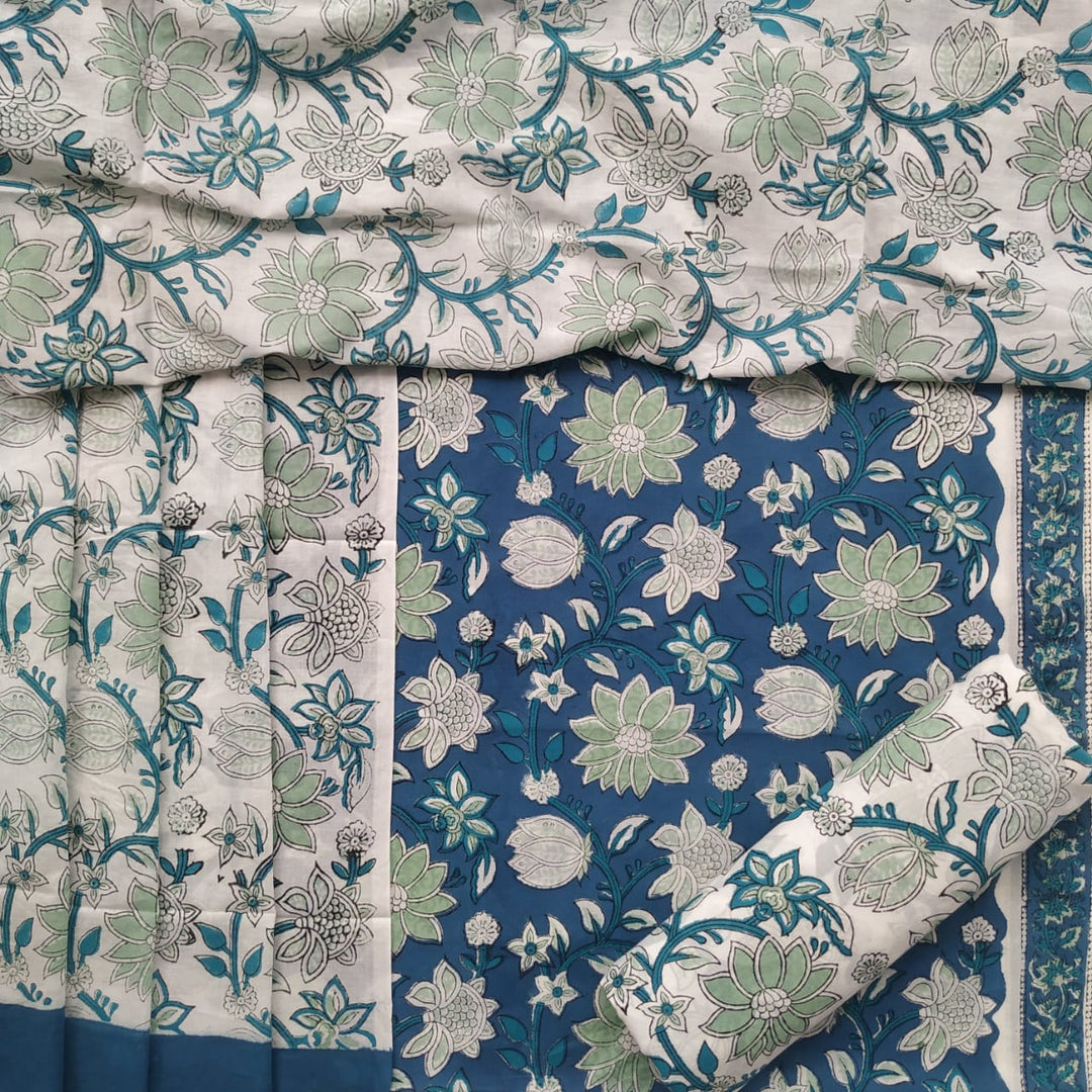 Shop Unstitched Hand Block Print Pure Cotton Suits with Mulmul Dupatta (TPRMUL100)