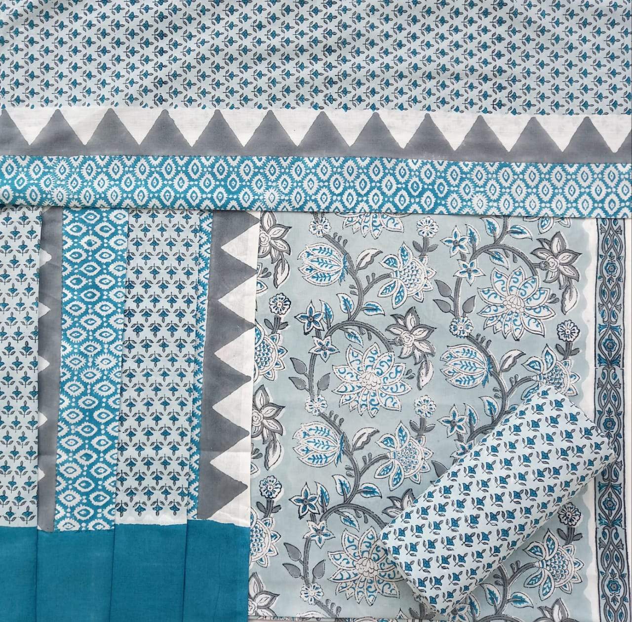 Shop Unstitched Hand Block Print Pure Cotton Suits with Mulmul Dupatta (TPRMUL136)