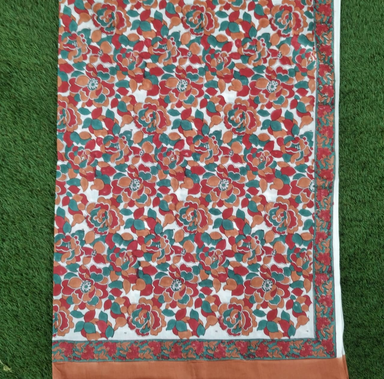 Shop Unstitched Hand Block Print Pure Cotton Suits with Mulmul Dupatta (TPRMUL150)