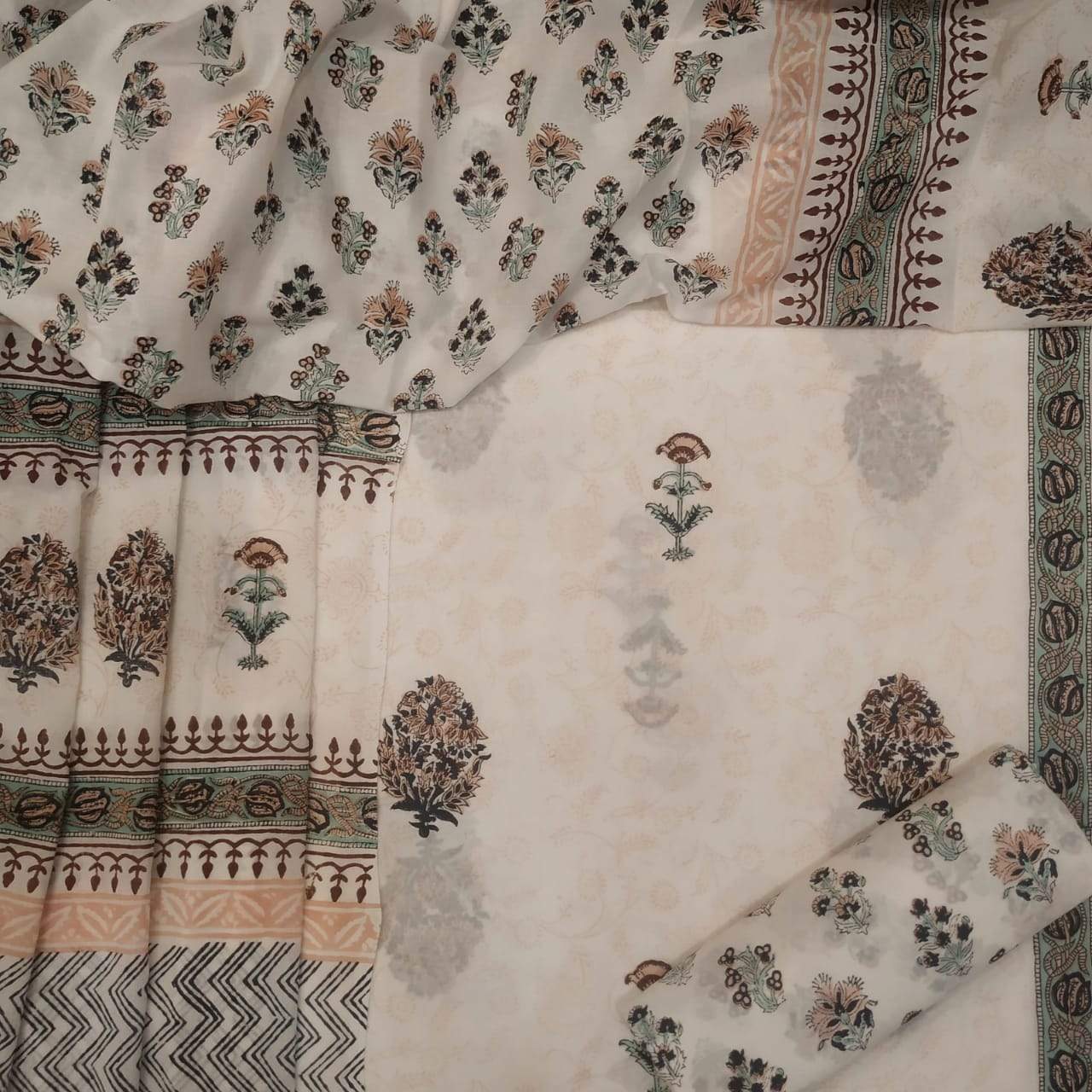 shop unstitched cotton suit with mulmul dupatta