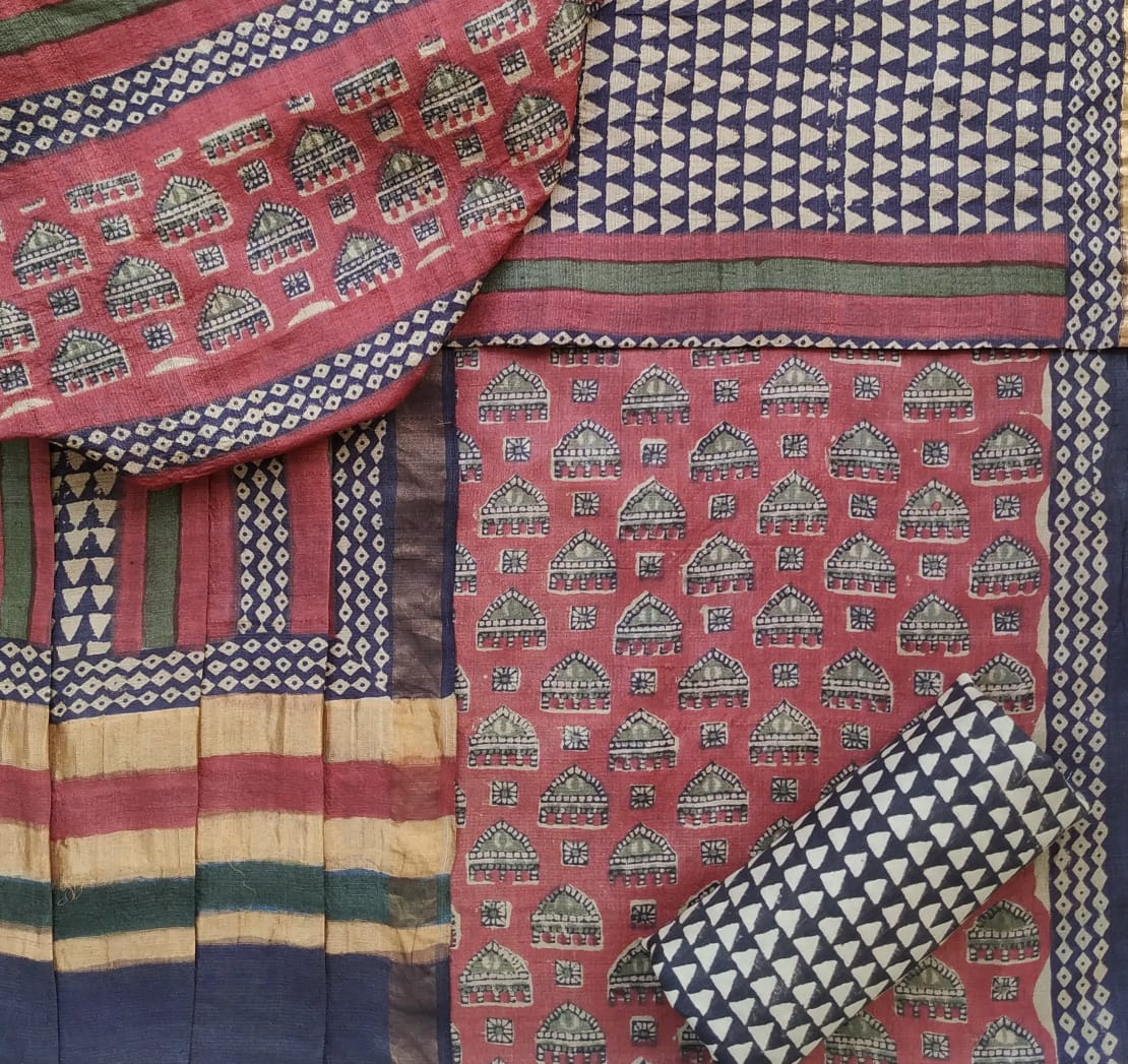 Shop unstitched tussar silk suit (TUS06)