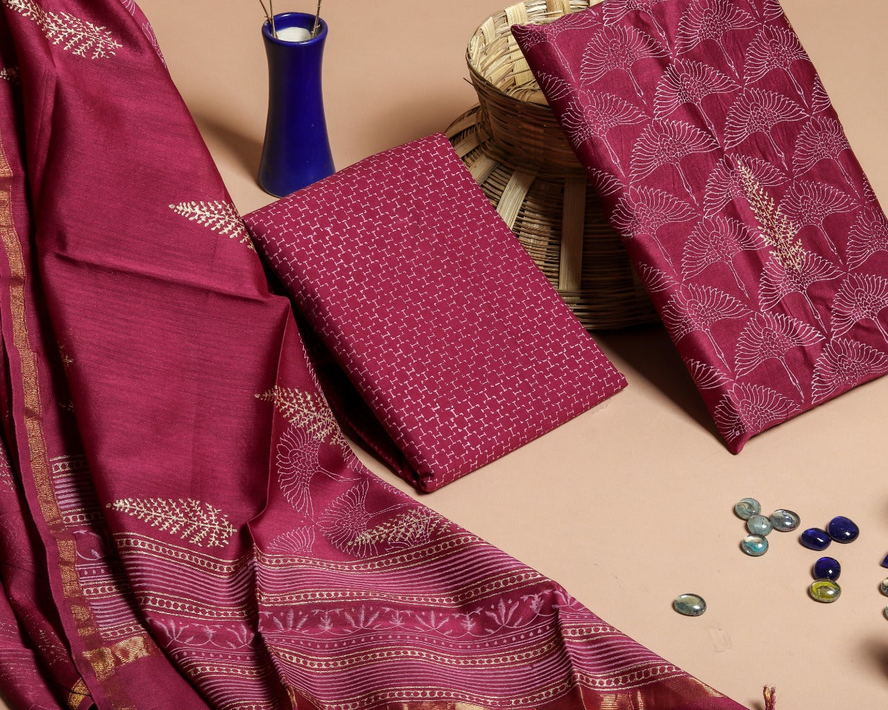 Exclusive Hand Block Print Chanderi Silk Suit set (CHA429)