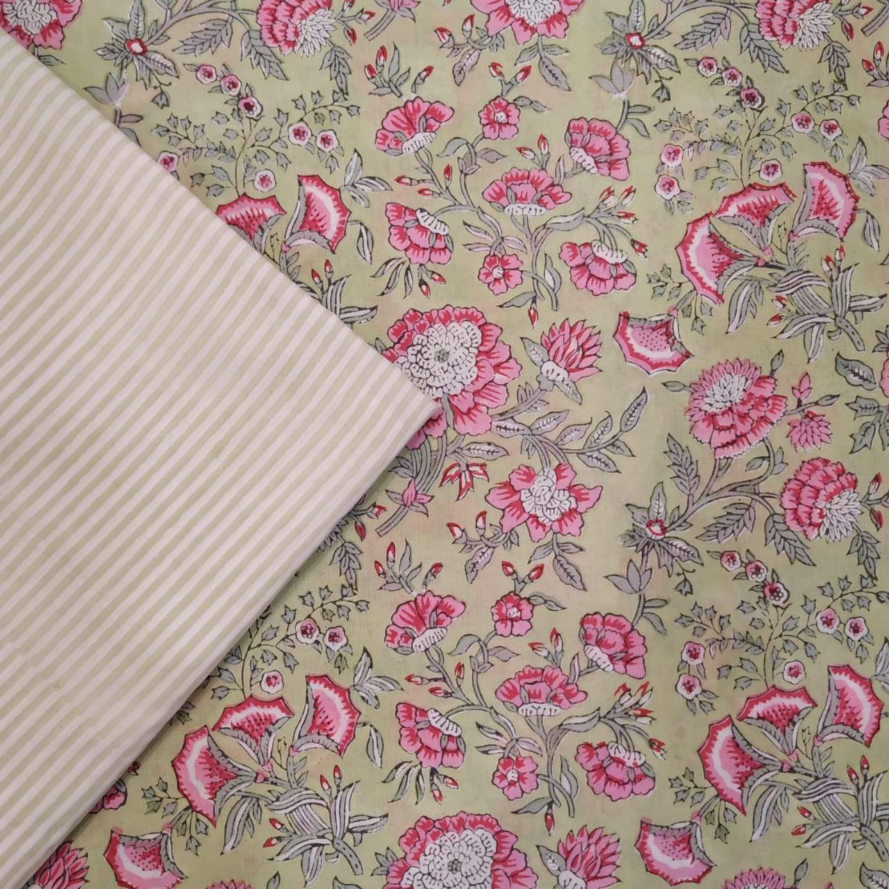 Hand Block Printed Fabric (2PBP18) - ShalviFashion