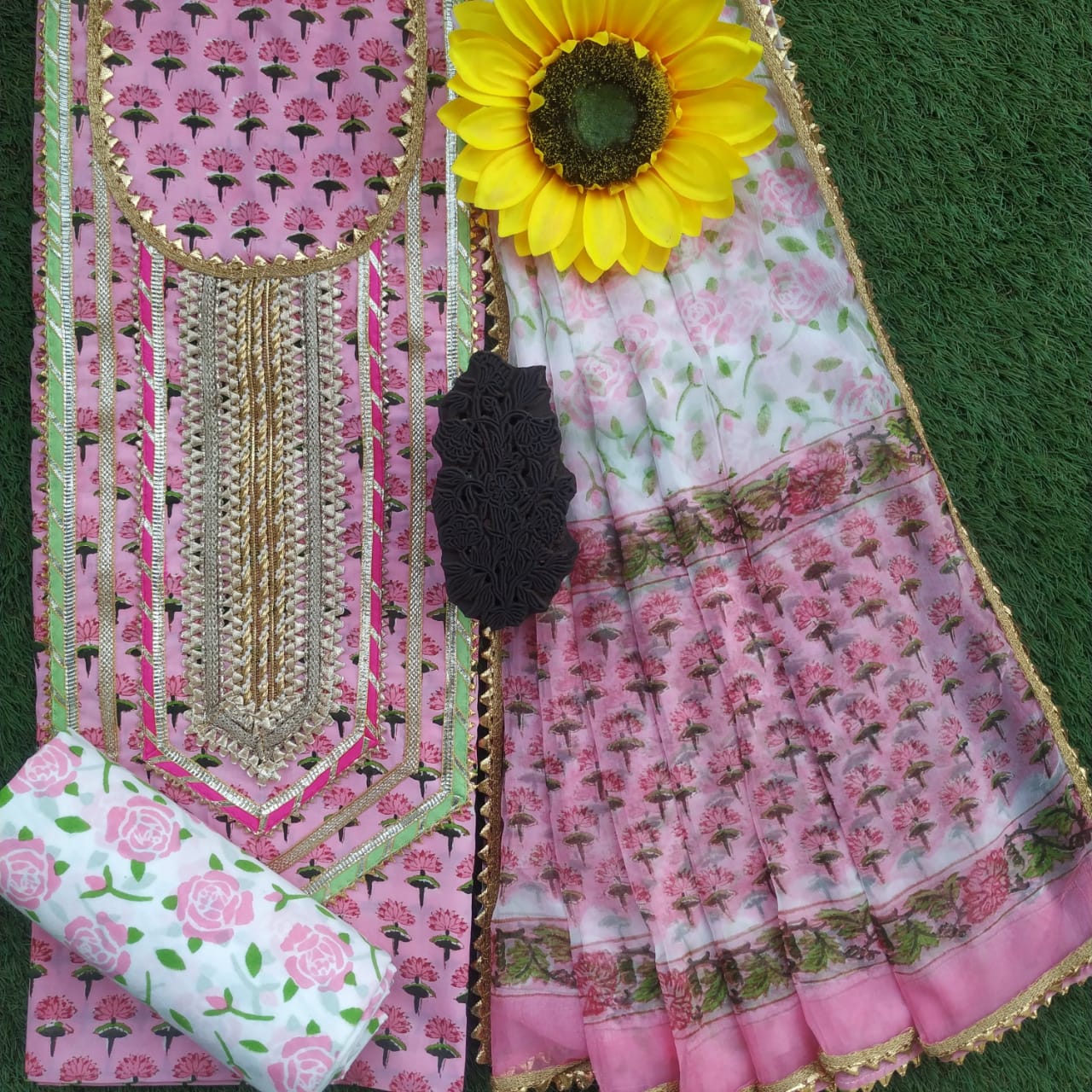 Traditional Buti Gota Work Suit with Chiffon Dupatta (GOTA120)