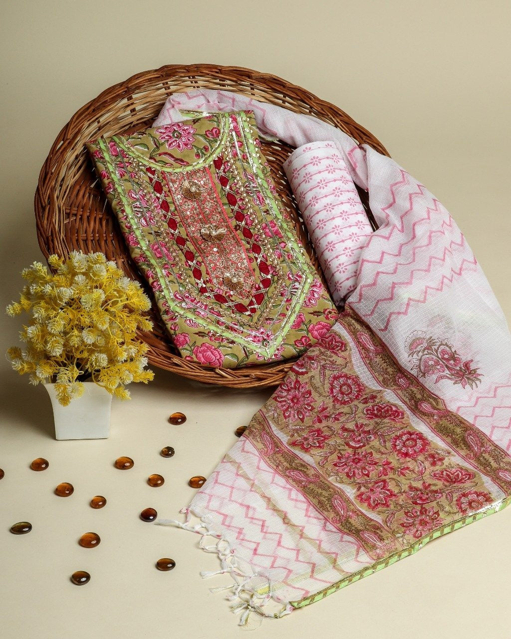 shop unstitched hand block print gota work suits