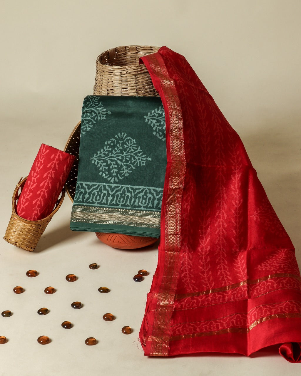 Traditional Buti Print Maheshwari Silk Suit Set (MSL44)