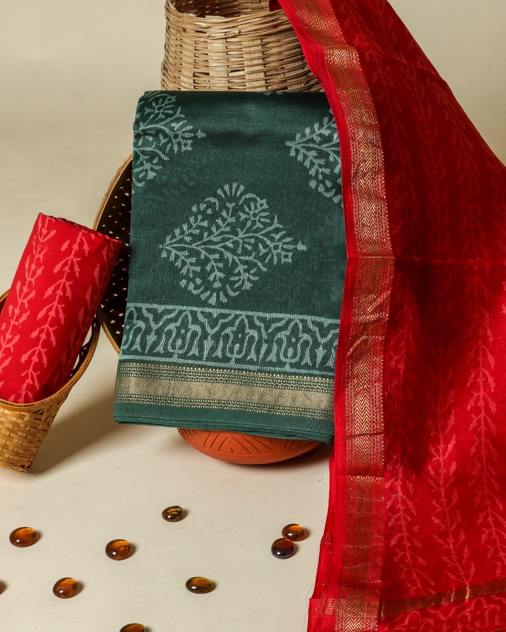 Traditional Buti Print Maheshwari Silk Suit Set (MSL44)
